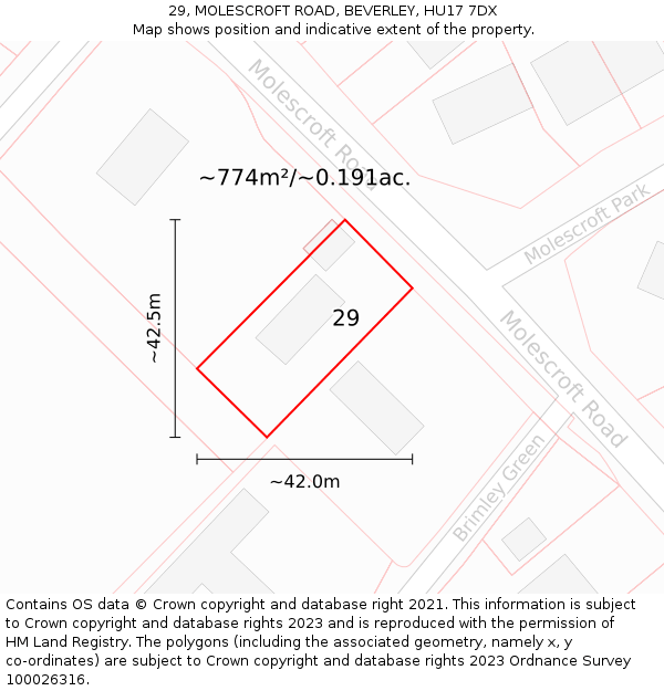 29, MOLESCROFT ROAD, BEVERLEY, HU17 7DX: Plot and title map