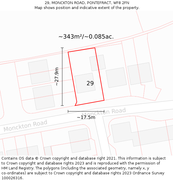 29, MONCKTON ROAD, PONTEFRACT, WF8 2FN: Plot and title map