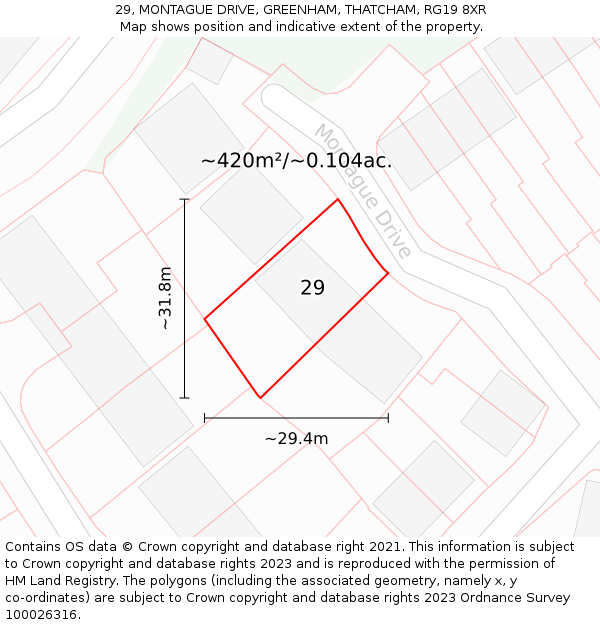 29, MONTAGUE DRIVE, GREENHAM, THATCHAM, RG19 8XR: Plot and title map
