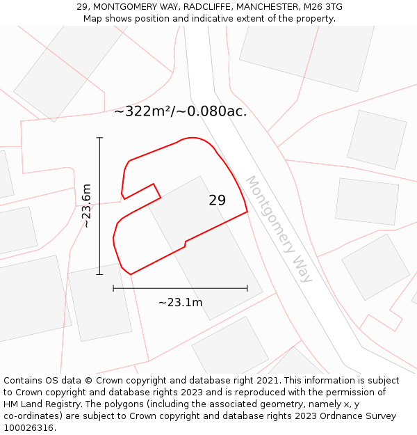 29, MONTGOMERY WAY, RADCLIFFE, MANCHESTER, M26 3TG: Plot and title map