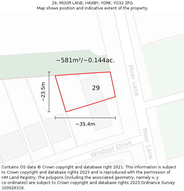 29, MOOR LANE, HAXBY, YORK, YO32 2PQ: Plot and title map