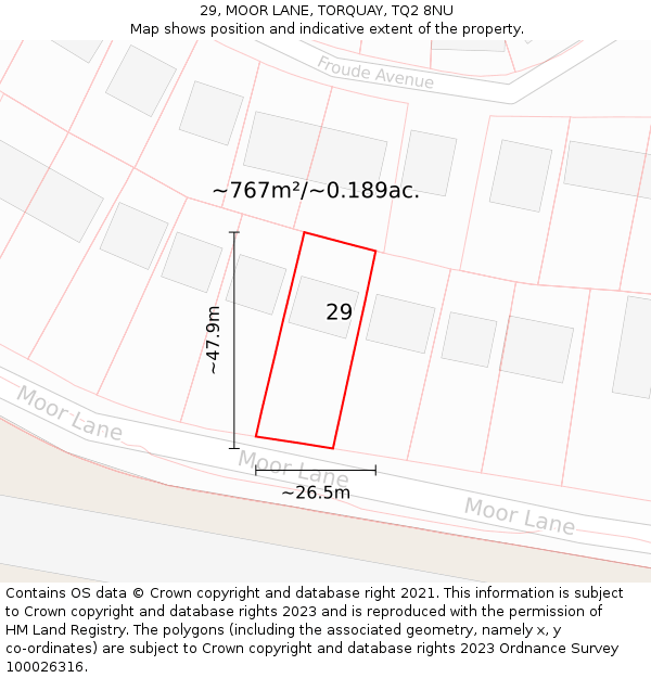 29, MOOR LANE, TORQUAY, TQ2 8NU: Plot and title map