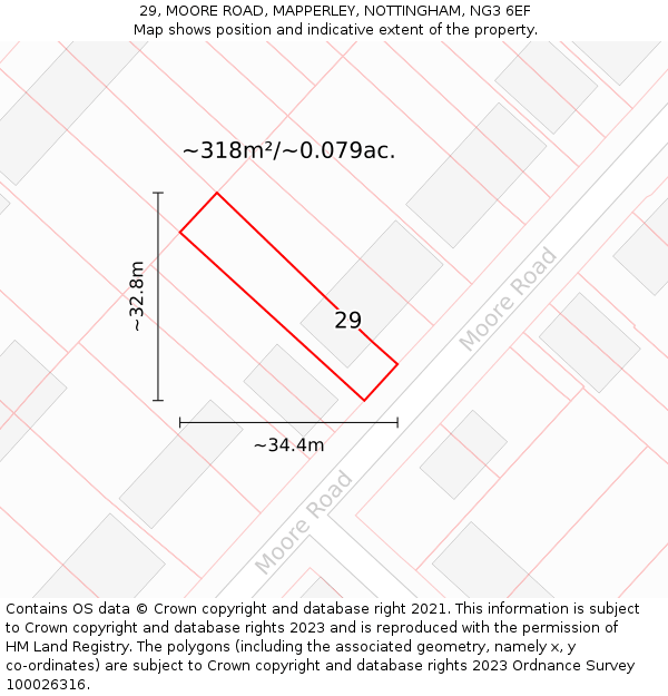 29, MOORE ROAD, MAPPERLEY, NOTTINGHAM, NG3 6EF: Plot and title map