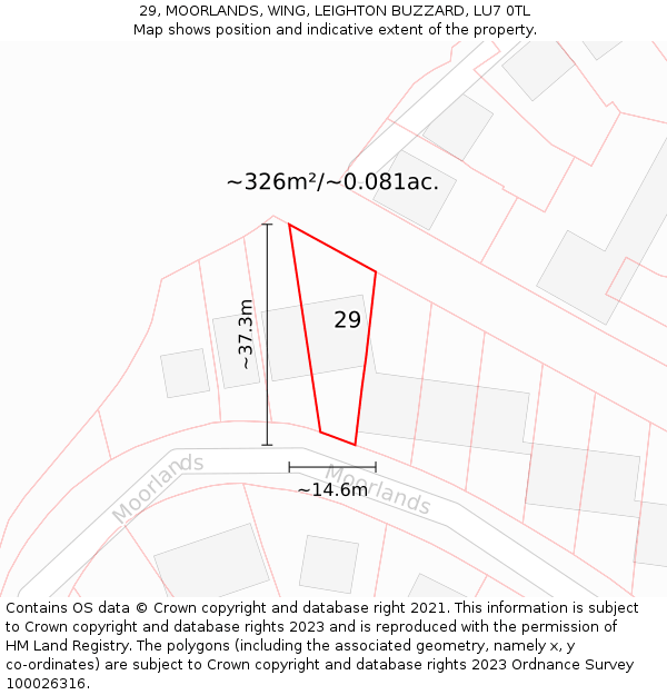 29, MOORLANDS, WING, LEIGHTON BUZZARD, LU7 0TL: Plot and title map