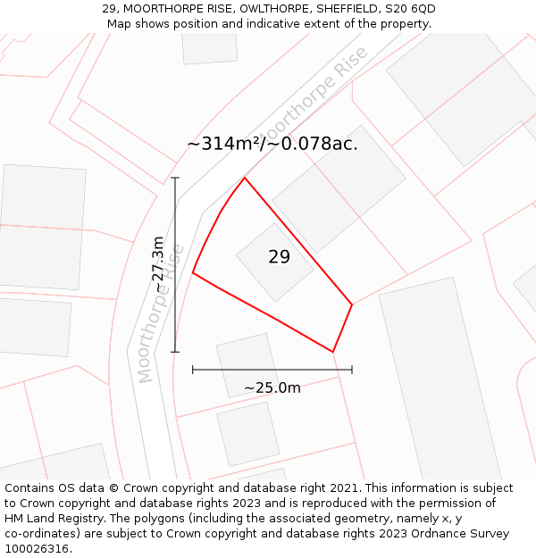 29, MOORTHORPE RISE, OWLTHORPE, SHEFFIELD, S20 6QD: Plot and title map