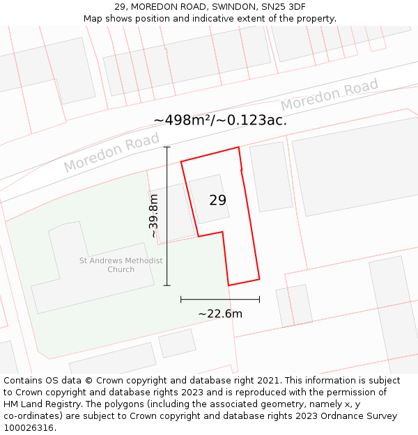 29, MOREDON ROAD, SWINDON, SN25 3DF: Plot and title map