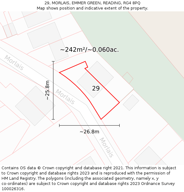 29, MORLAIS, EMMER GREEN, READING, RG4 8PQ: Plot and title map