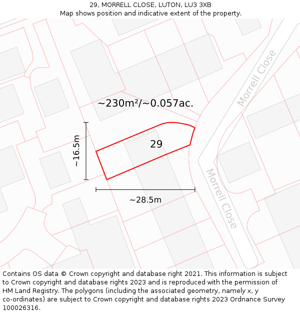 29, MORRELL CLOSE, LUTON, LU3 3XB: Plot and title map