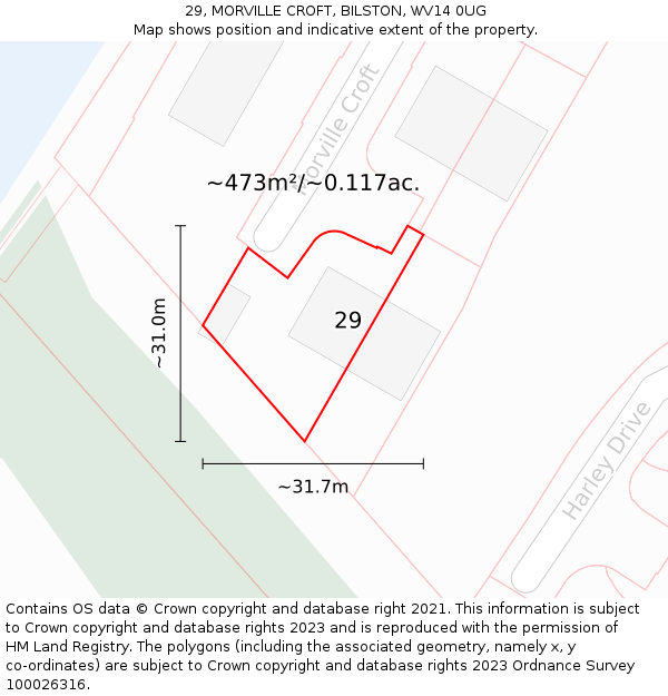 29, MORVILLE CROFT, BILSTON, WV14 0UG: Plot and title map