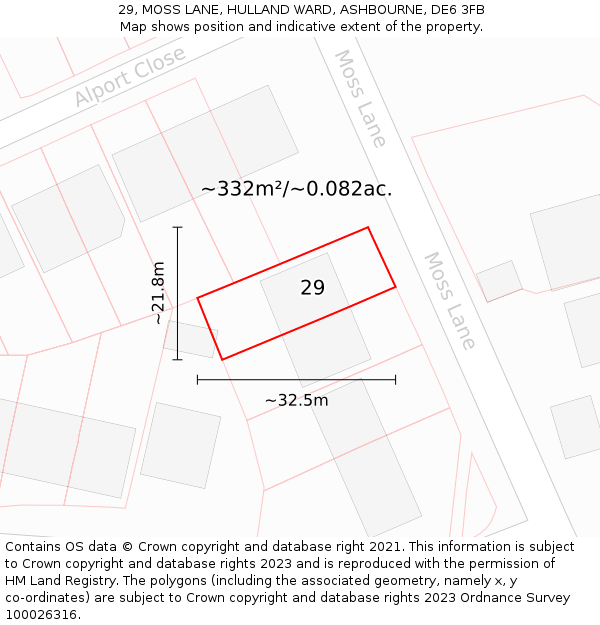 29, MOSS LANE, HULLAND WARD, ASHBOURNE, DE6 3FB: Plot and title map