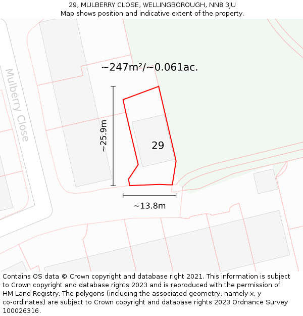 29, MULBERRY CLOSE, WELLINGBOROUGH, NN8 3JU: Plot and title map