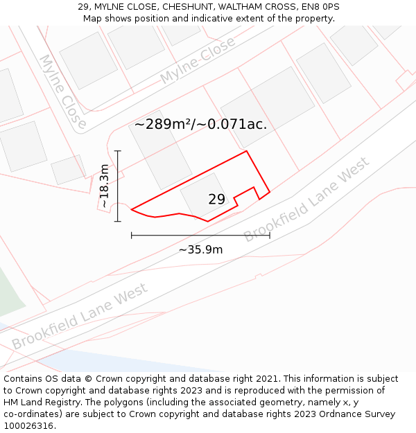 29, MYLNE CLOSE, CHESHUNT, WALTHAM CROSS, EN8 0PS: Plot and title map