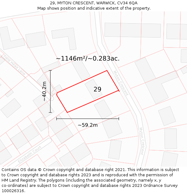 29, MYTON CRESCENT, WARWICK, CV34 6QA: Plot and title map