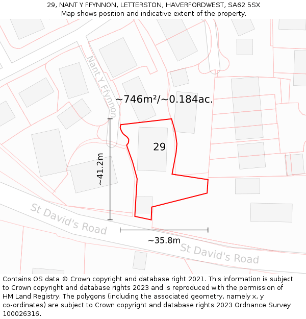 29, NANT Y FFYNNON, LETTERSTON, HAVERFORDWEST, SA62 5SX: Plot and title map