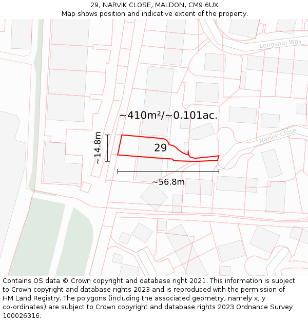 29, NARVIK CLOSE, MALDON, CM9 6UX: Plot and title map