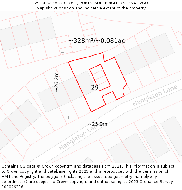 29, NEW BARN CLOSE, PORTSLADE, BRIGHTON, BN41 2GQ: Plot and title map
