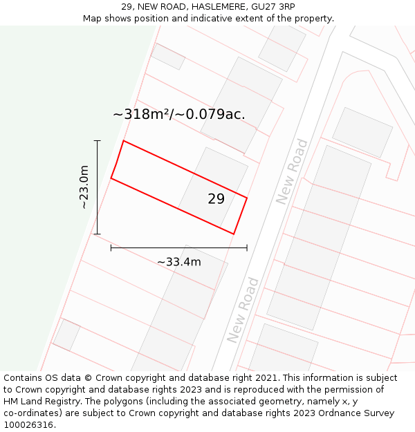 29, NEW ROAD, HASLEMERE, GU27 3RP: Plot and title map