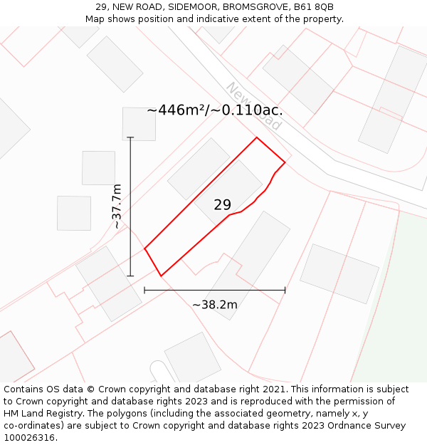 29, NEW ROAD, SIDEMOOR, BROMSGROVE, B61 8QB: Plot and title map