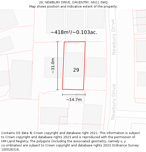 29, NEWBURY DRIVE, DAVENTRY, NN11 0WQ: Plot and title map