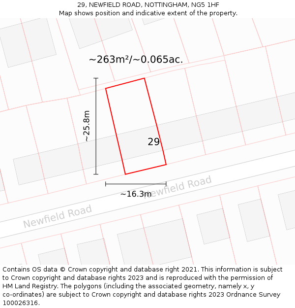 29, NEWFIELD ROAD, NOTTINGHAM, NG5 1HF: Plot and title map