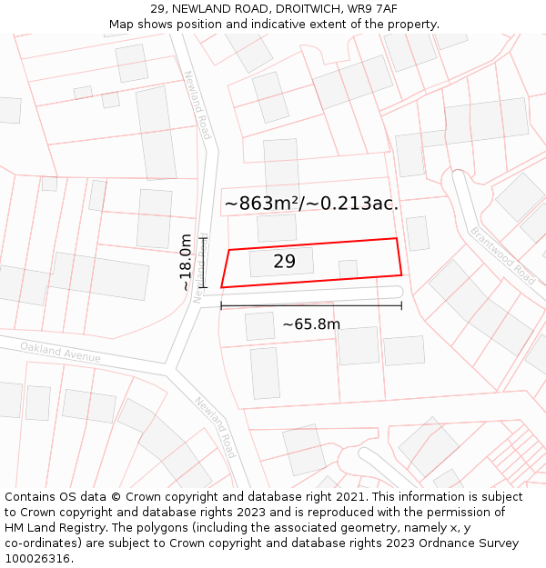 29, NEWLAND ROAD, DROITWICH, WR9 7AF: Plot and title map