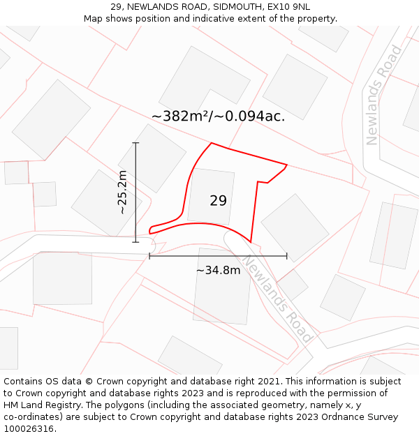 29, NEWLANDS ROAD, SIDMOUTH, EX10 9NL: Plot and title map