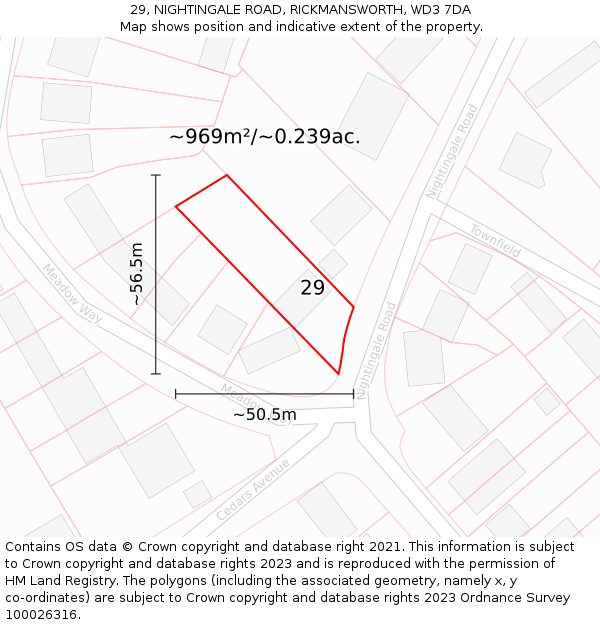 29, NIGHTINGALE ROAD, RICKMANSWORTH, WD3 7DA: Plot and title map