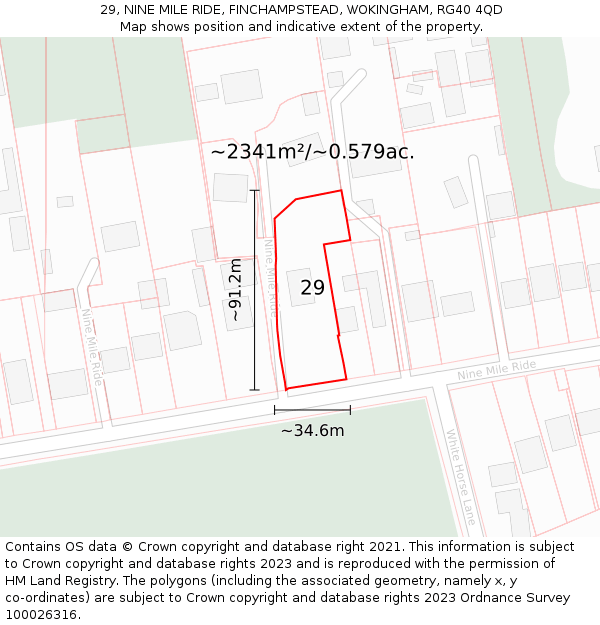 29, NINE MILE RIDE, FINCHAMPSTEAD, WOKINGHAM, RG40 4QD: Plot and title map