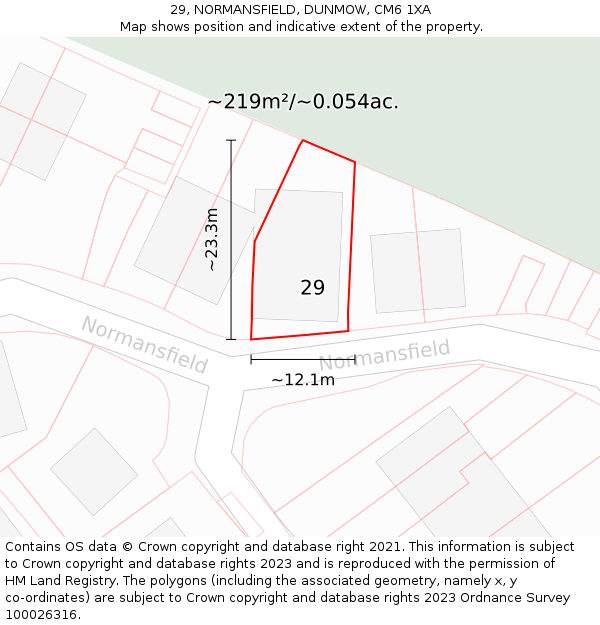 29, NORMANSFIELD, DUNMOW, CM6 1XA: Plot and title map