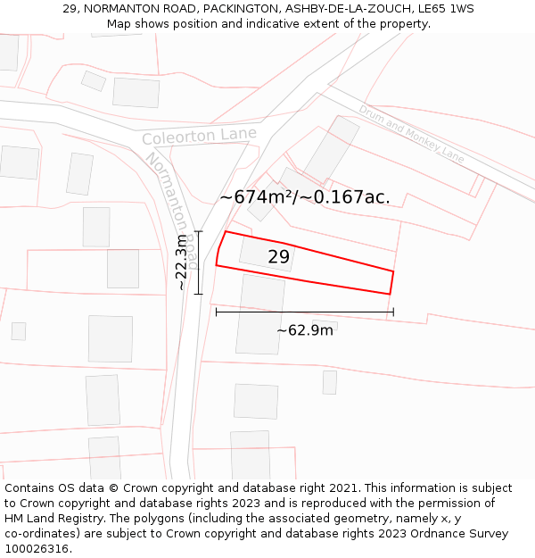 29, NORMANTON ROAD, PACKINGTON, ASHBY-DE-LA-ZOUCH, LE65 1WS: Plot and title map