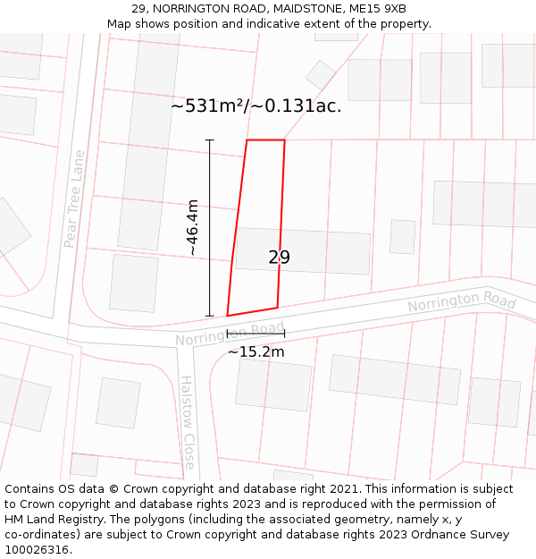 29, NORRINGTON ROAD, MAIDSTONE, ME15 9XB: Plot and title map