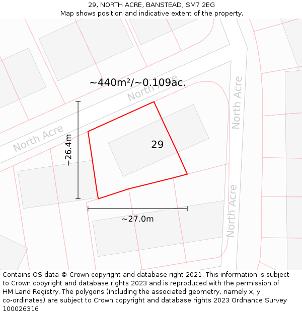 29, NORTH ACRE, BANSTEAD, SM7 2EG: Plot and title map