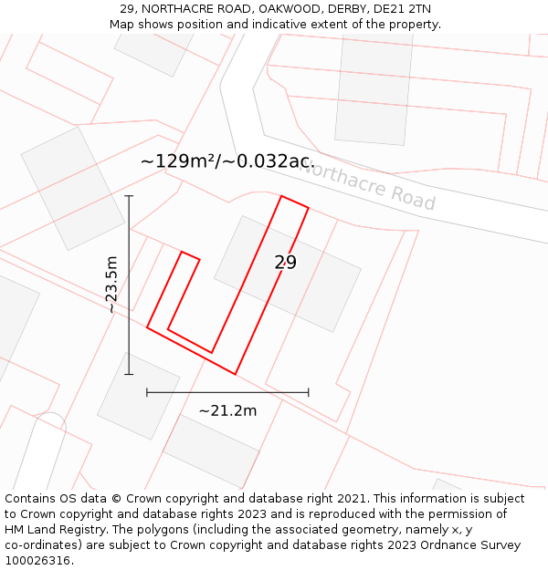 29, NORTHACRE ROAD, OAKWOOD, DERBY, DE21 2TN: Plot and title map