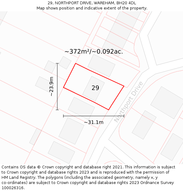 29, NORTHPORT DRIVE, WAREHAM, BH20 4DL: Plot and title map