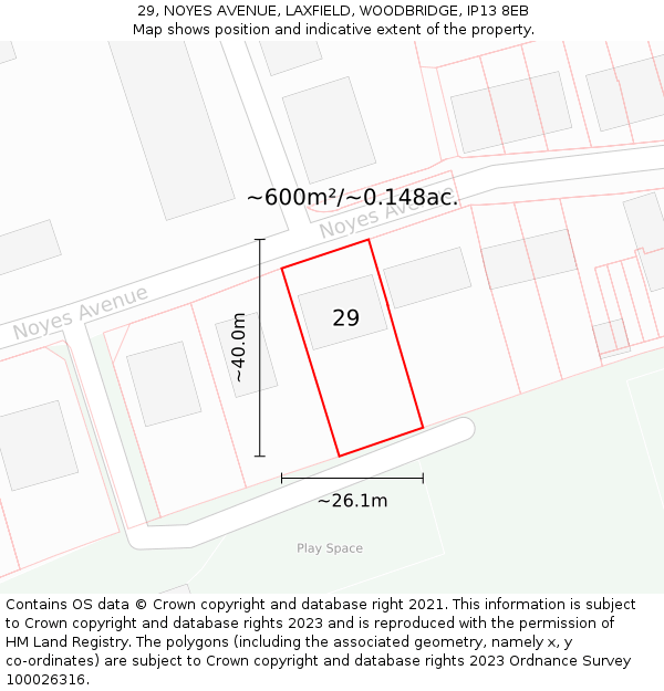 29, NOYES AVENUE, LAXFIELD, WOODBRIDGE, IP13 8EB: Plot and title map