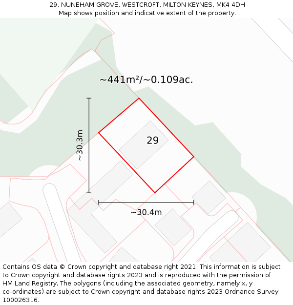 29, NUNEHAM GROVE, WESTCROFT, MILTON KEYNES, MK4 4DH: Plot and title map