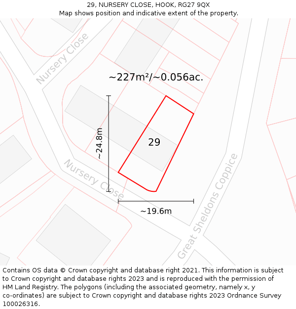 29, NURSERY CLOSE, HOOK, RG27 9QX: Plot and title map