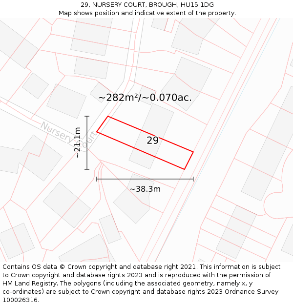 29, NURSERY COURT, BROUGH, HU15 1DG: Plot and title map