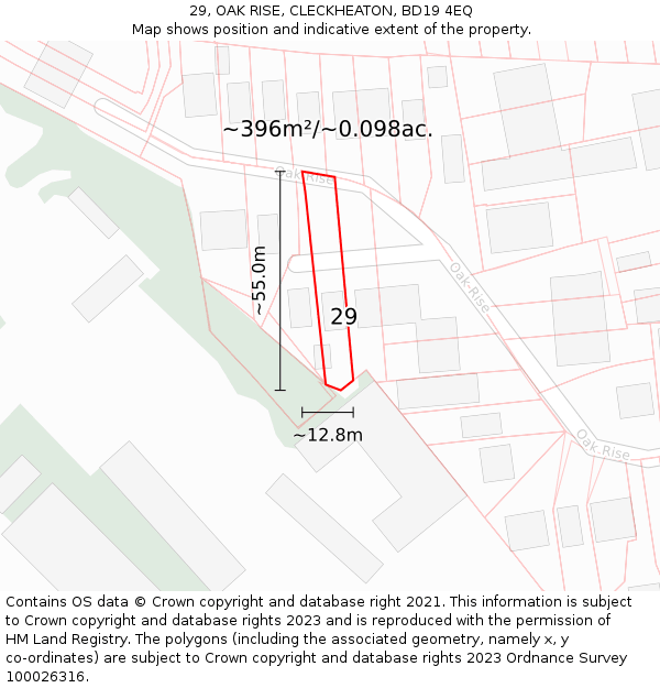 29, OAK RISE, CLECKHEATON, BD19 4EQ: Plot and title map