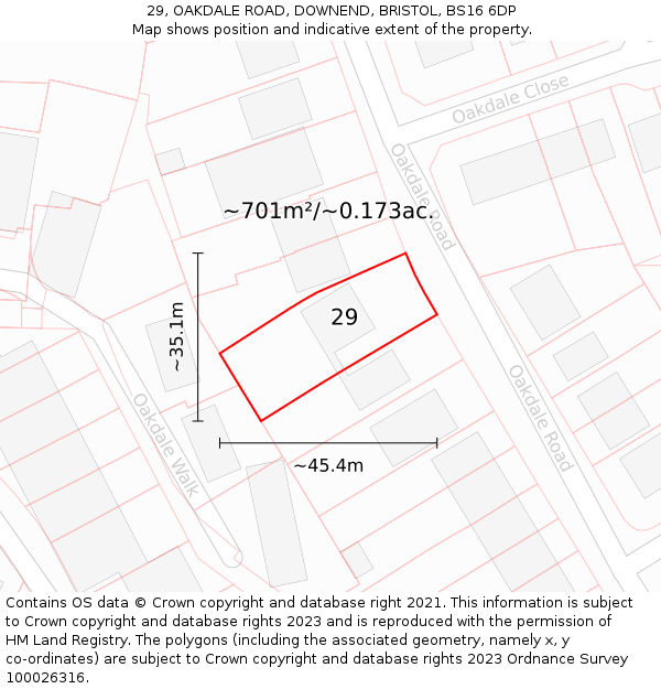 29, OAKDALE ROAD, DOWNEND, BRISTOL, BS16 6DP: Plot and title map