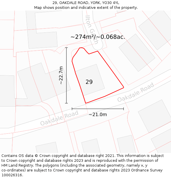 29, OAKDALE ROAD, YORK, YO30 4YL: Plot and title map