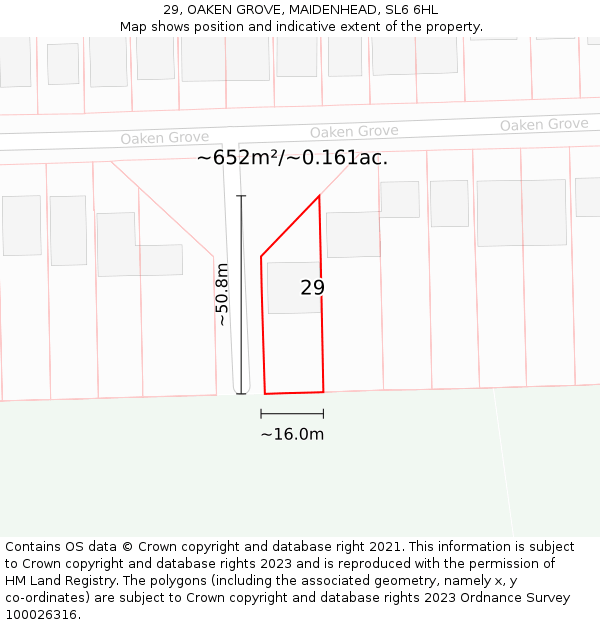 29, OAKEN GROVE, MAIDENHEAD, SL6 6HL: Plot and title map