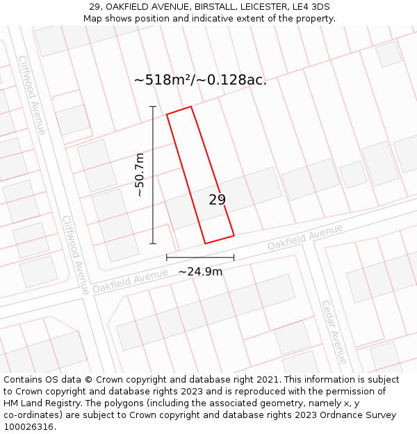 29, OAKFIELD AVENUE, BIRSTALL, LEICESTER, LE4 3DS: Plot and title map