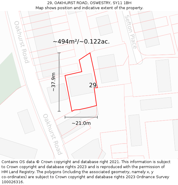 29, OAKHURST ROAD, OSWESTRY, SY11 1BH: Plot and title map