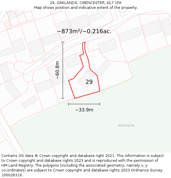 29, OAKLANDS, CIRENCESTER, GL7 1FA: Plot and title map