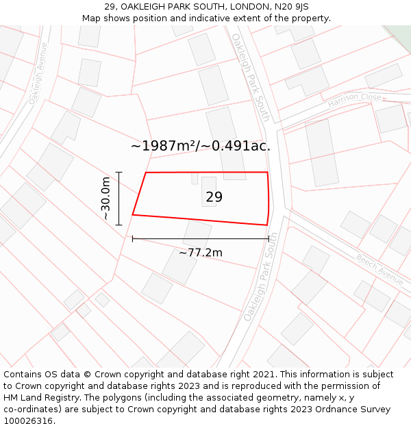 29, OAKLEIGH PARK SOUTH, LONDON, N20 9JS: Plot and title map