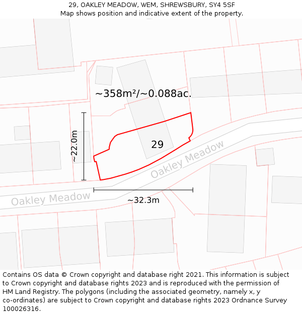 29, OAKLEY MEADOW, WEM, SHREWSBURY, SY4 5SF: Plot and title map