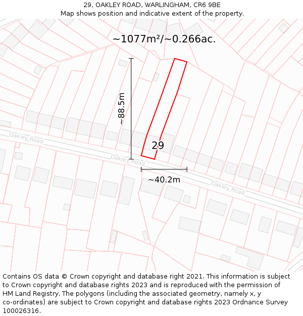 29, OAKLEY ROAD, WARLINGHAM, CR6 9BE: Plot and title map