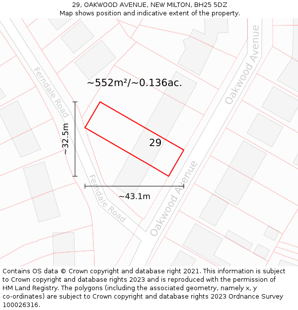 29, OAKWOOD AVENUE, NEW MILTON, BH25 5DZ: Plot and title map