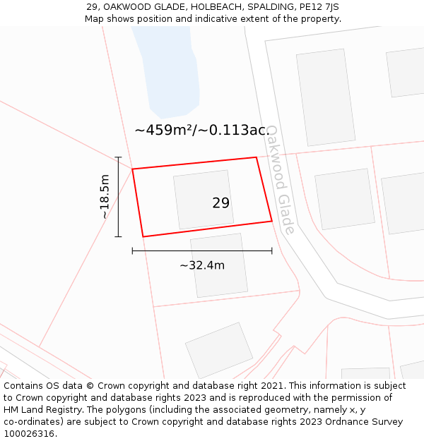 29, OAKWOOD GLADE, HOLBEACH, SPALDING, PE12 7JS: Plot and title map